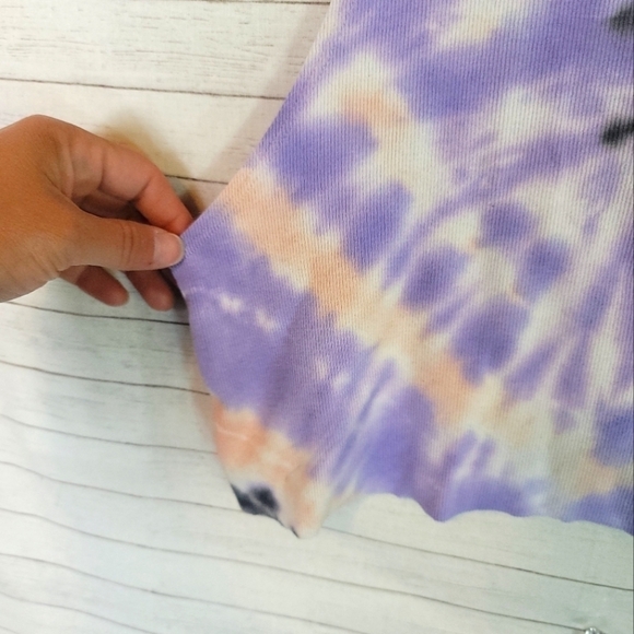 ALL ACCESS PURPLE & LIGHT ORANGE TIE DYE RIBBED CROP TOP, SZ MEDIUM - Picture 4 of 9